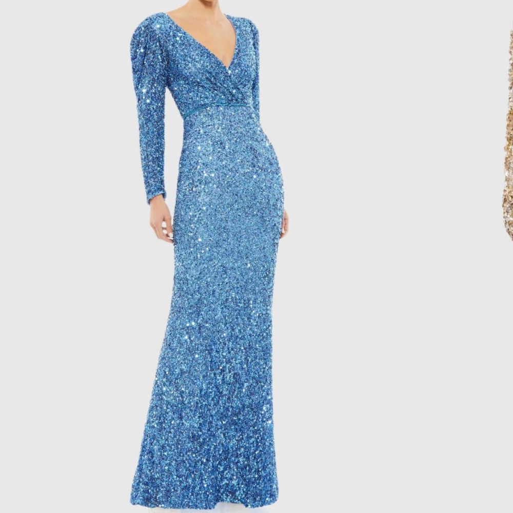 MAC DUGGAL
Puff Shoulder Sequined Surplice Gown new with tag size 8